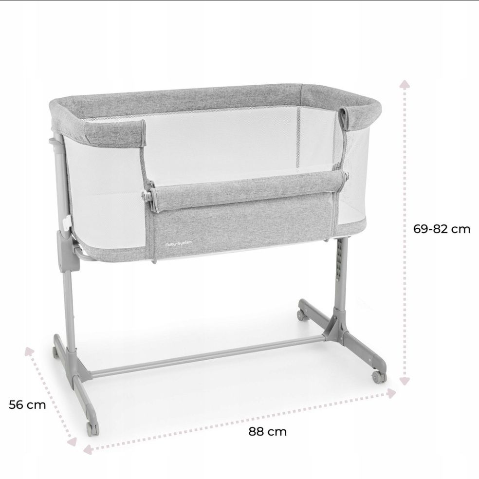 Łóżeczko dostawne dostawka Moby-System LUNA 3w1 - szare