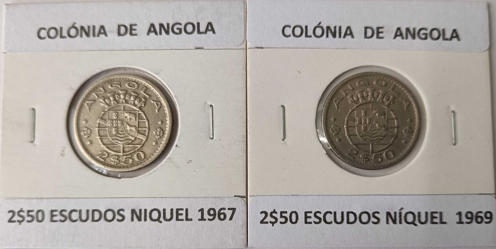 5 Moedas Portuguesas  2$50 Escudos da Ex Colónia Ultramarina de Angola