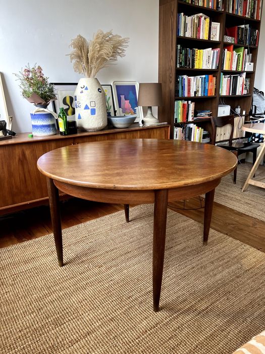 Stół okrągły, rozkładany, mid century, danish, vintage