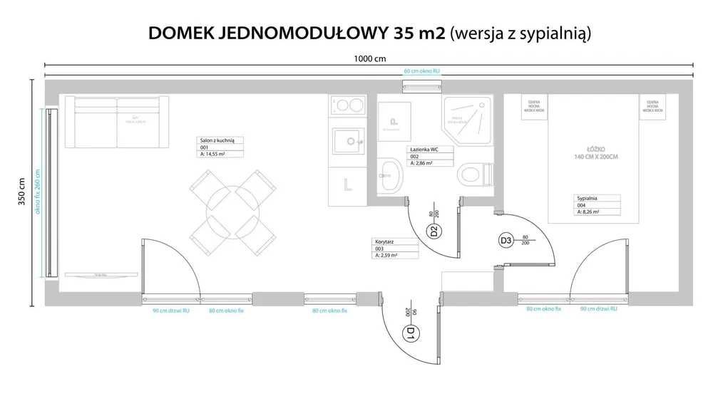 Dom modułowy 35 m² | Nowy pod klucz | Transport i montaż