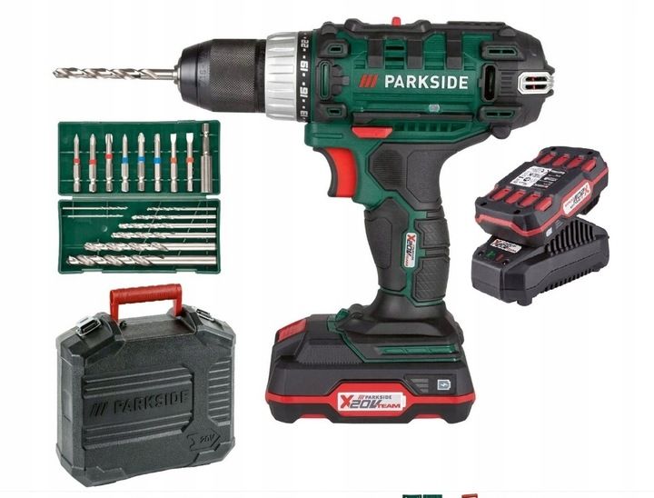 Najnowsza Wiertarka Parkside 20 V + Akumulator + Bity + Ładowarka 65w