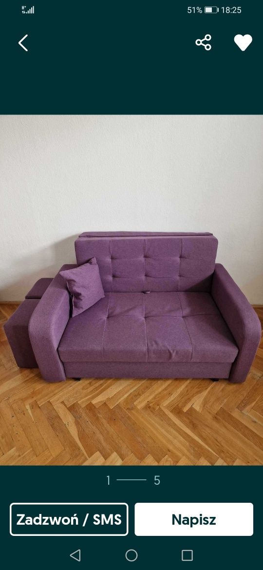 Sofa z pufami Clivia home II wrzosowa stan idealny. 2 poduszki