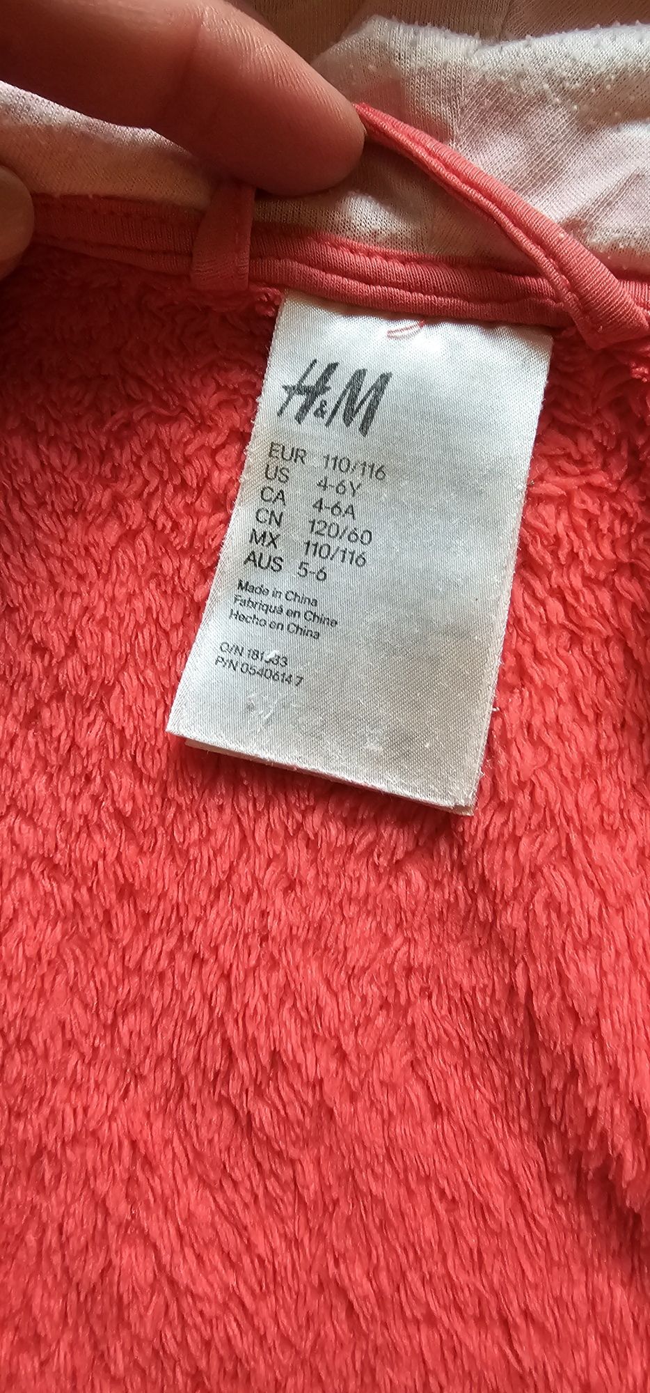 H&M szlafrok 110 116 czerwony wisienki plusz mięciutki