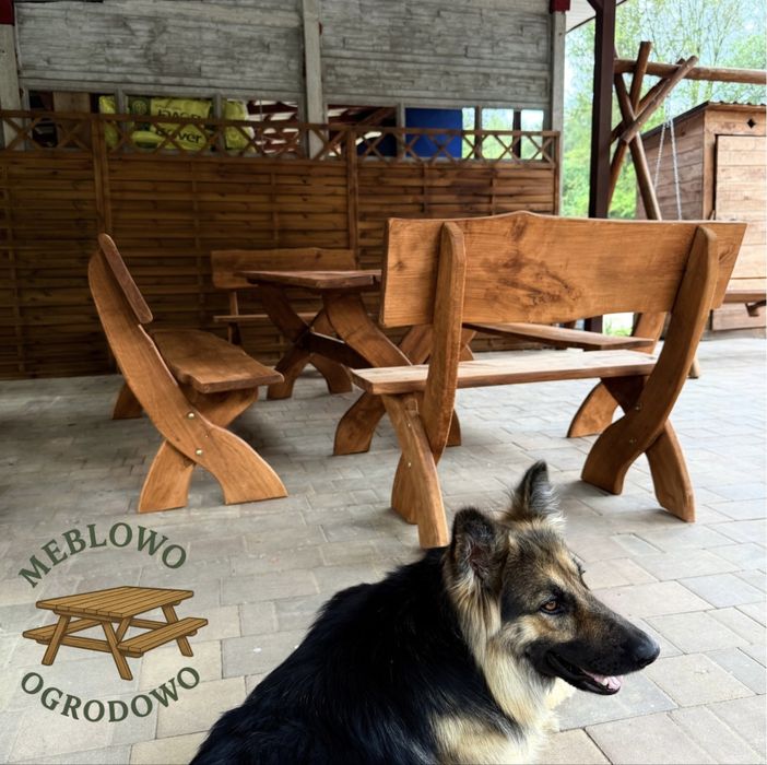 OKAZJA Zestaw Mebli Ogrodowych z Drewna - stół + 2x ławki + 2x krzesła