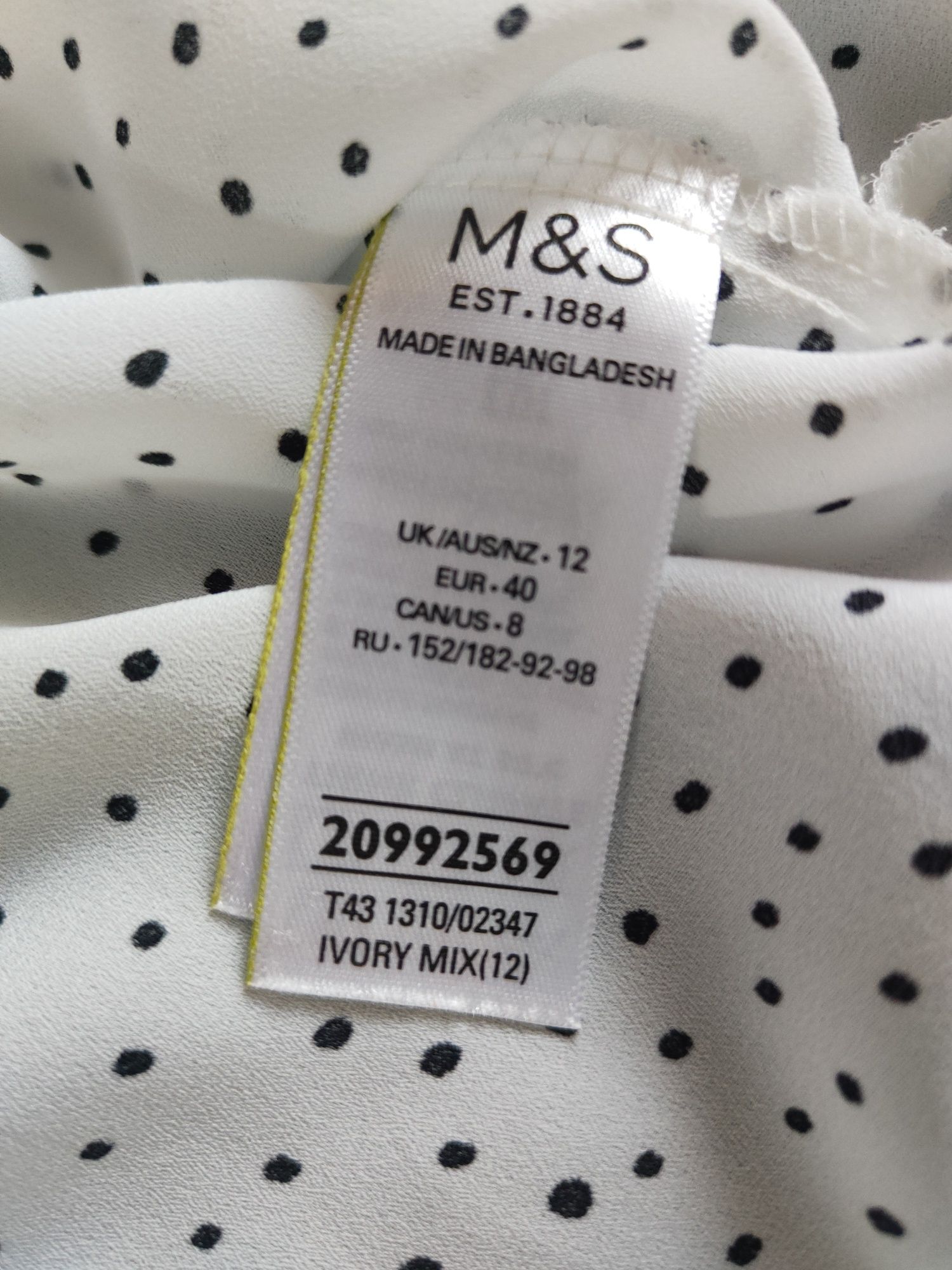 Elegancka Biała bluzka kropki groszki Marks & Spencer 40