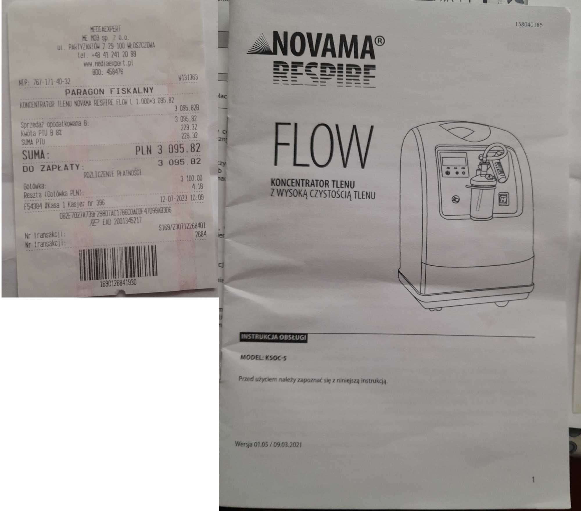 Koncentrator tlenu NOVAMA TOW015338 (gwarancja)