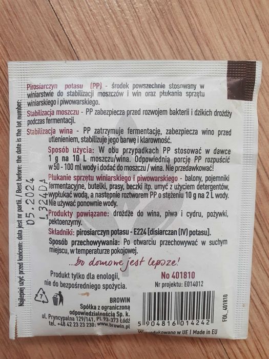 Drożdże do cydru i pirosiarczyn potasu do stabilizacji moszczów