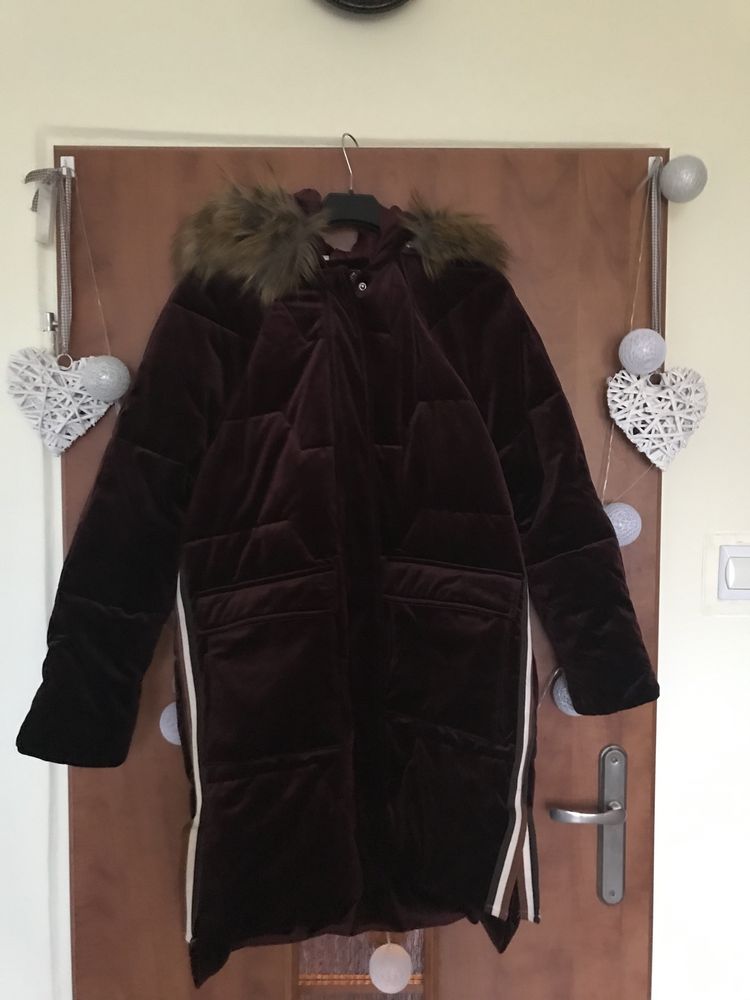 Bordowa burgundowa kurtka zimowa długa ciepła damska dziewczęca M/L