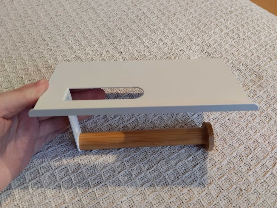 Uchwyt wieszak łazienkowy na papier toaletowy Tadar Wood biały