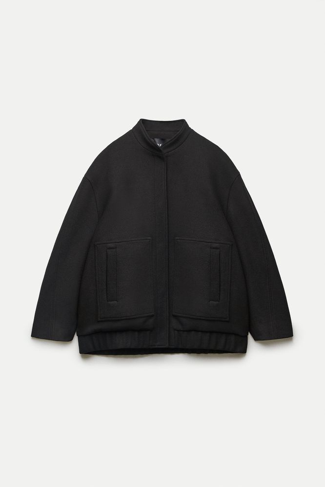 Zara Зара Трендовый Бомбер Куртка SML Шерсть Wool Bomber Jacket пальто