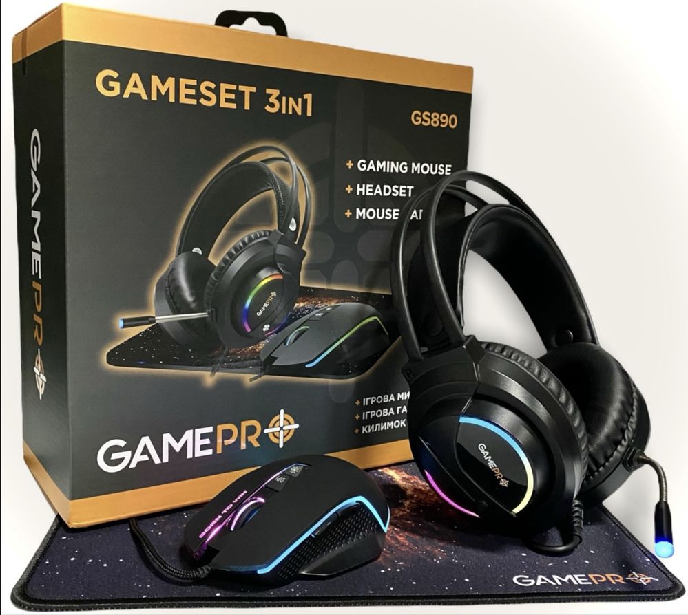 Комплект GamePro Gameset 3 в 1 USB миша + ігрова поверхня + навушники