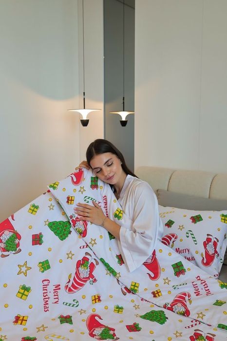 Постіль НОВОРІЧНА постель НОВОГОДНЯЯ натуральна яскрава на подарунок