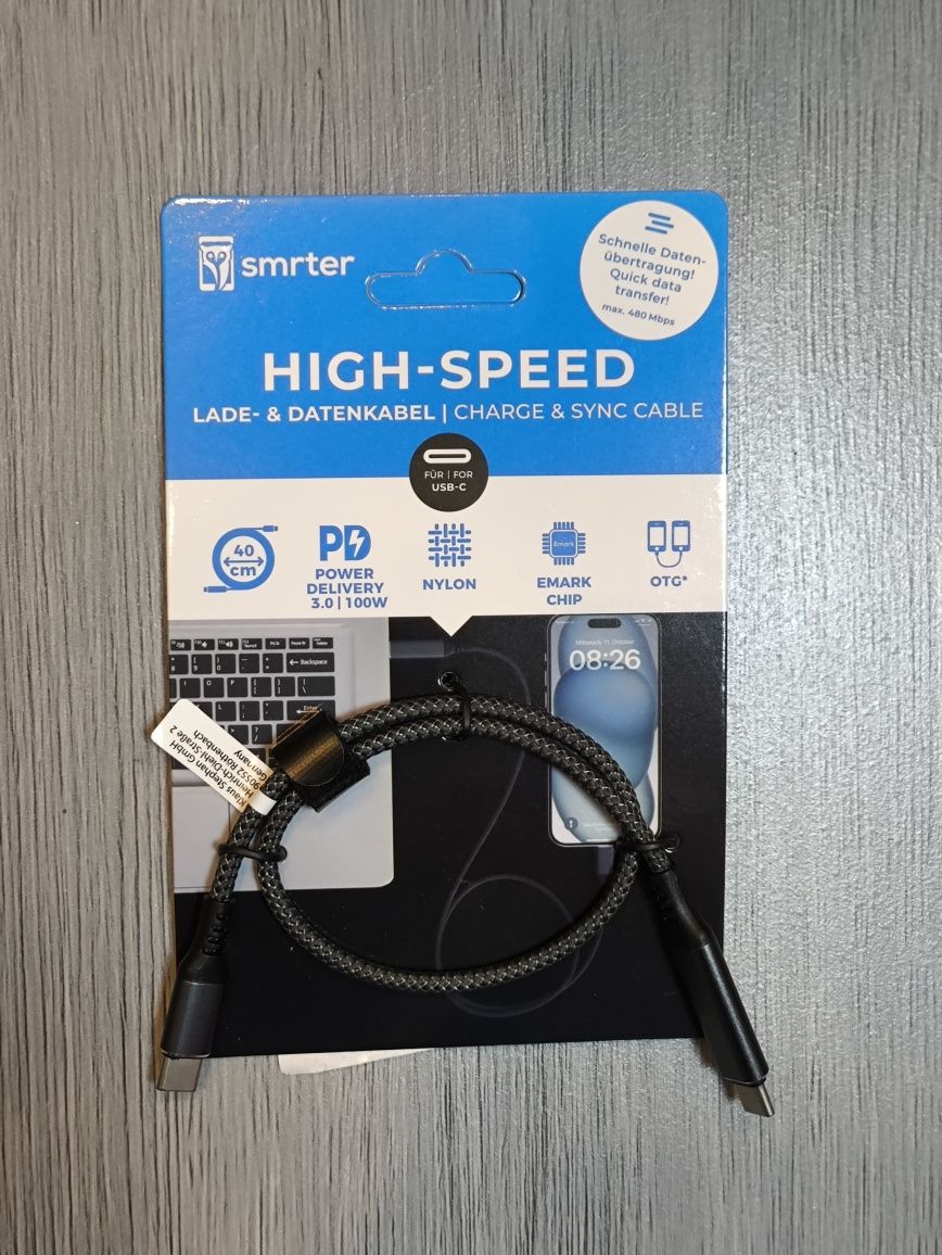 Smrter kabel z funkcją OTG USB-C do USB-C 100W 480 Mb/s