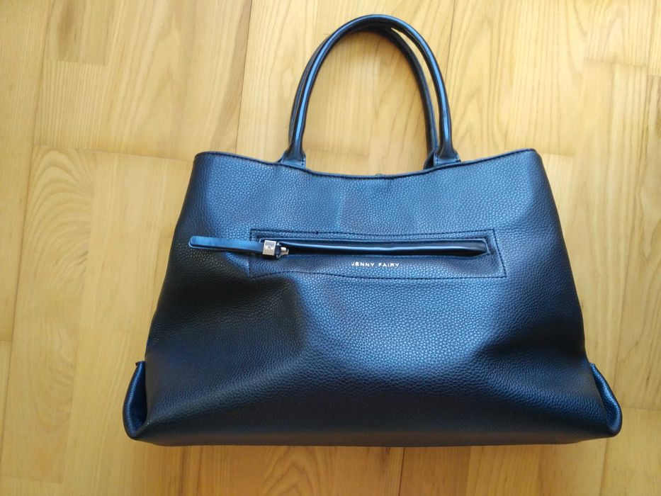 Klasyczna torebka czarna do ręki mieści A4 duża pojemna przegródki