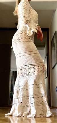Długa sukienka na szydełku, ręczne wykonanie
