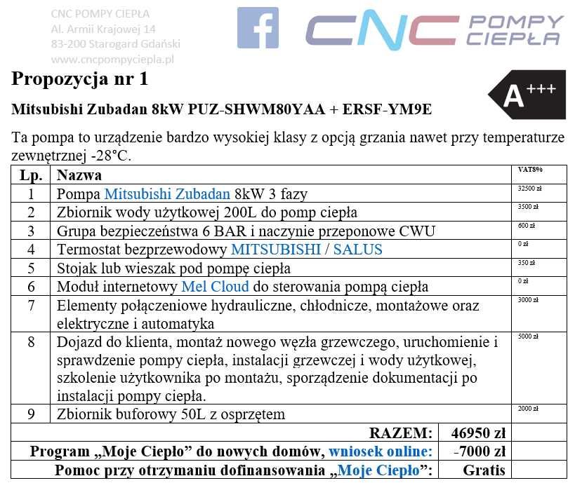 Pompa ciepła Mitsubishi Zubadan 8kW z montażem cała kotłownia