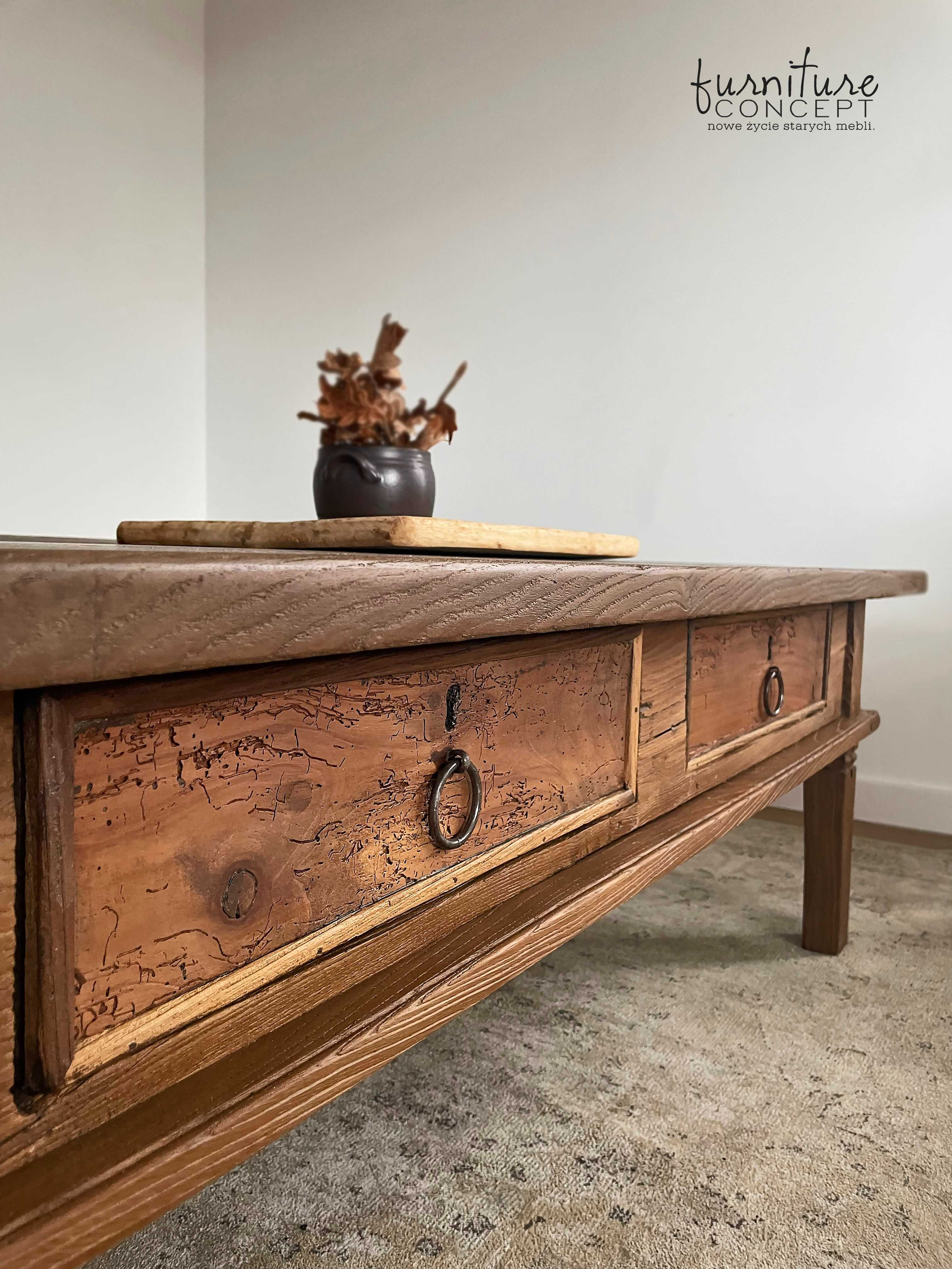 Stary stolik ława dębowa antyk stół drewniany rustykalny cottage