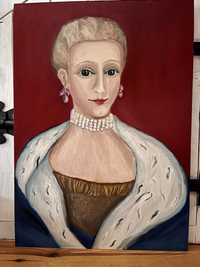 Bardzo duży obraz olejny portret kobiety vintage dama