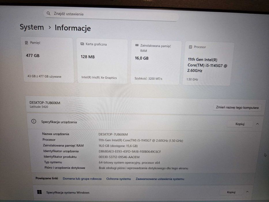 Laptop Dell Latitude 5420 i5 11gen 16GB ram 512Gb nvme usb c lenovo