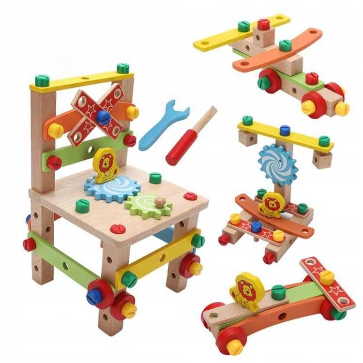 Drewniane krzesło  Montessori klocki zabawka dla dzieci na prezent