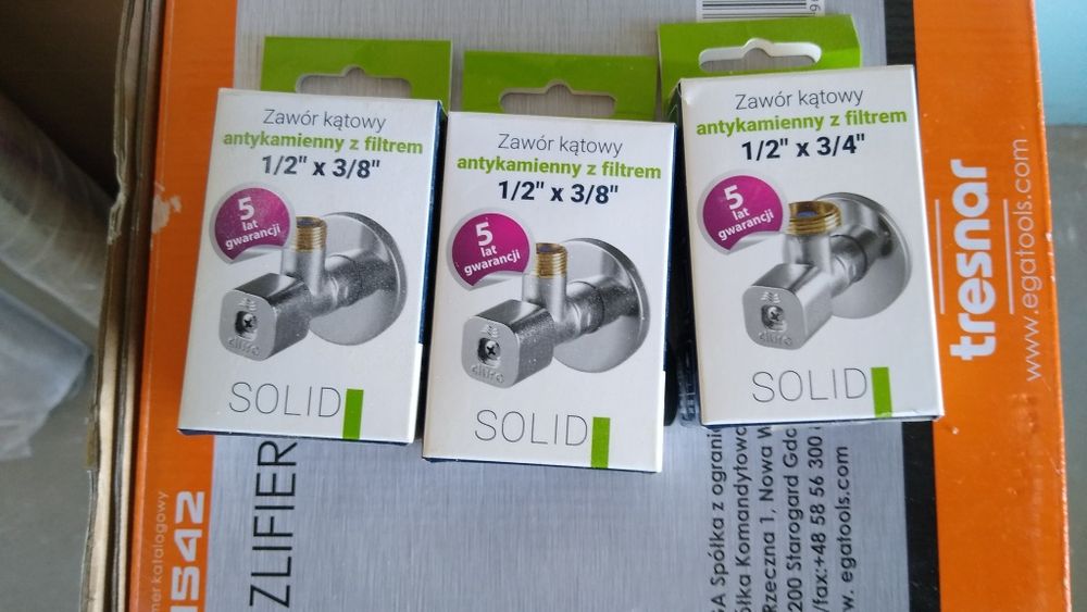 Zawór kątowy Duro Solid 2 szt 3/8 i 1 szt 3/4