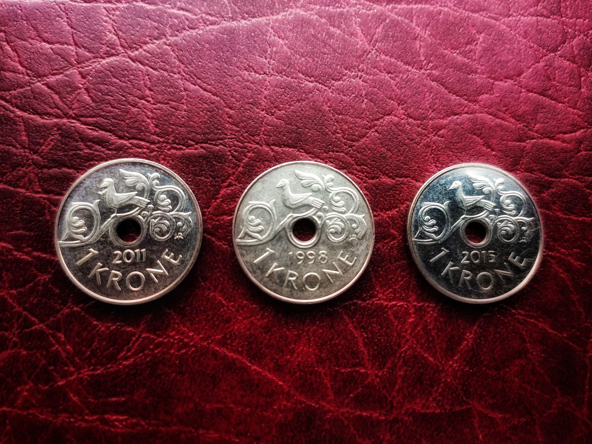 3 monety - 1 Korona - Norwegia - 1998, 2011, 2015