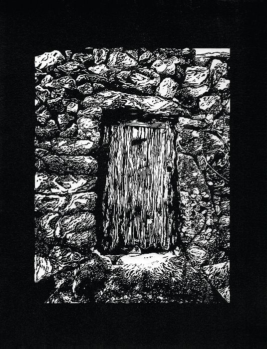 Linogravura gravura em linóleo "Porta" original assinado arte desenho