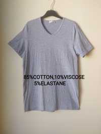 Szara bawełniana bluzka/T-shirt, dekolt V, Pierre Cardin, rozmiar L/40