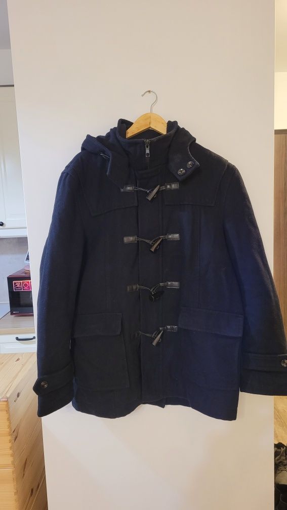 Welniany płaszcz meski zimowy z kapturem Zara man r. XL