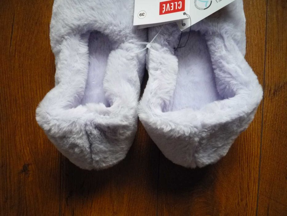 Nowe Cleve 38/39 Kapcie damskie futerko lila fiolet