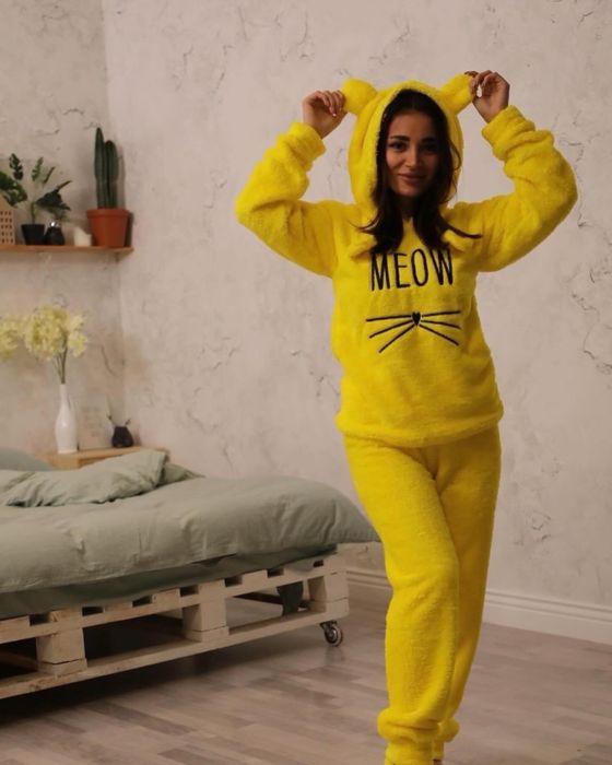 Теплые мех пижамы meow все рамеры кофта + штаны