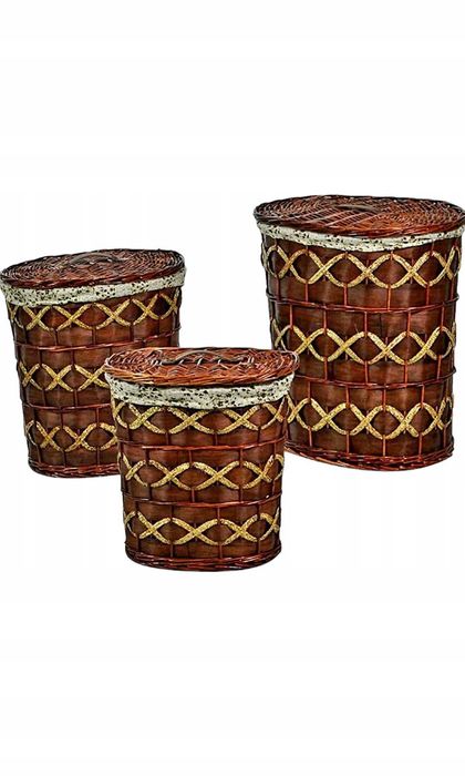 Vacchetti Giuseppe 3 kosze na pranie w wiklinach, brązie, średnim