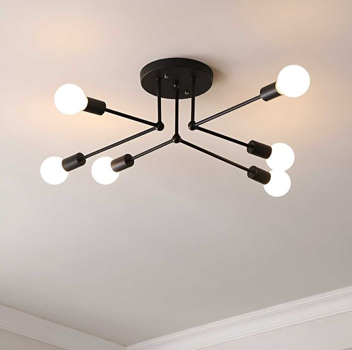 Lampa sufitowa wisząca żyrandol czarna 6 punktów E27 nowoczesna loft