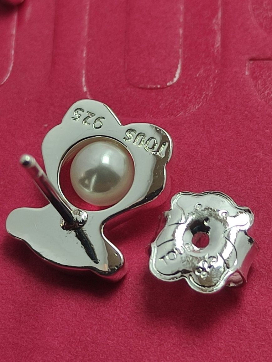 Kolczyki srebrne z misiem srebro 925 z perłą naturalną