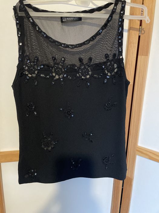Czarny top przezroczysty z cekinami impreza