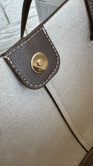 Сумка шопер POLENE Cyme mini коричневая, черная, натуральна шкіра