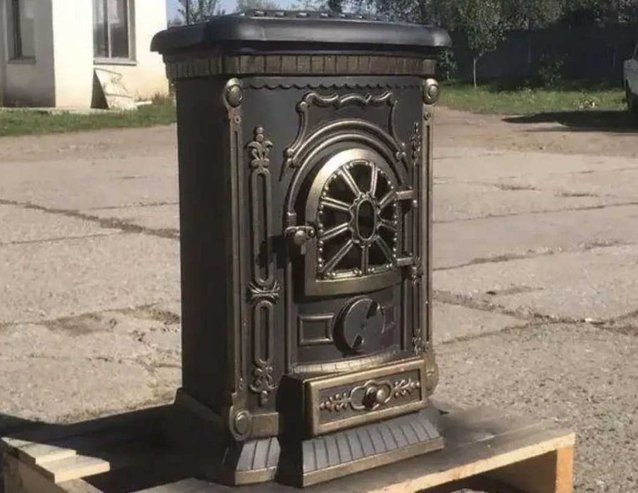 Чавунна піч буржуйка з подвійною стінкою 9квт декоративна нова