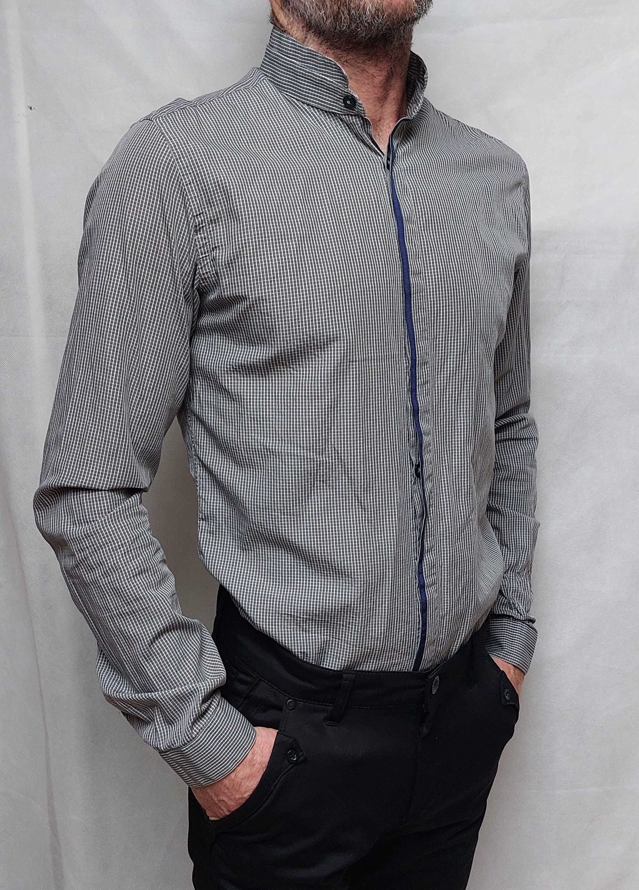 Koszula męska młodzieżowa Zara Man s Slim fit 40cm kratka stójka