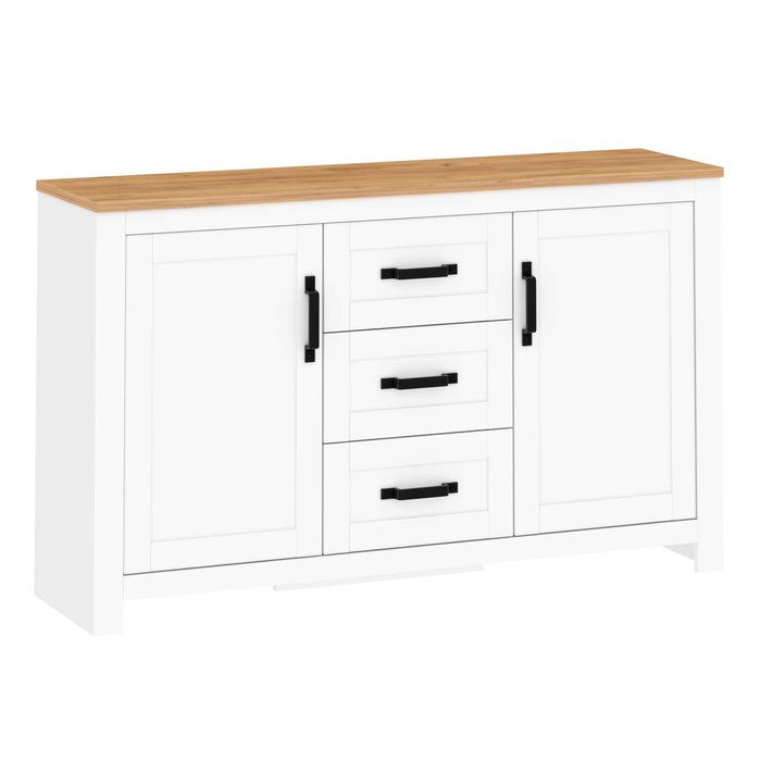 Komoda 150 cm 2 drzwiowa 3 szuflady kolor biały/ kraft złoty