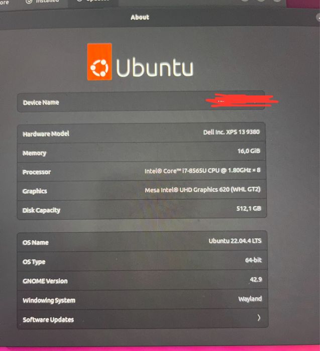 Dell XPS 13 9380 | RAM 16GB | i7-8565U | 512.1GB | Ubuntu 22.04.4 LTS64284592592769124