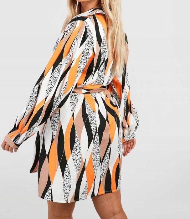 Sukienka z długim rękawem wzorzysta koszulowa Boohoo plus size