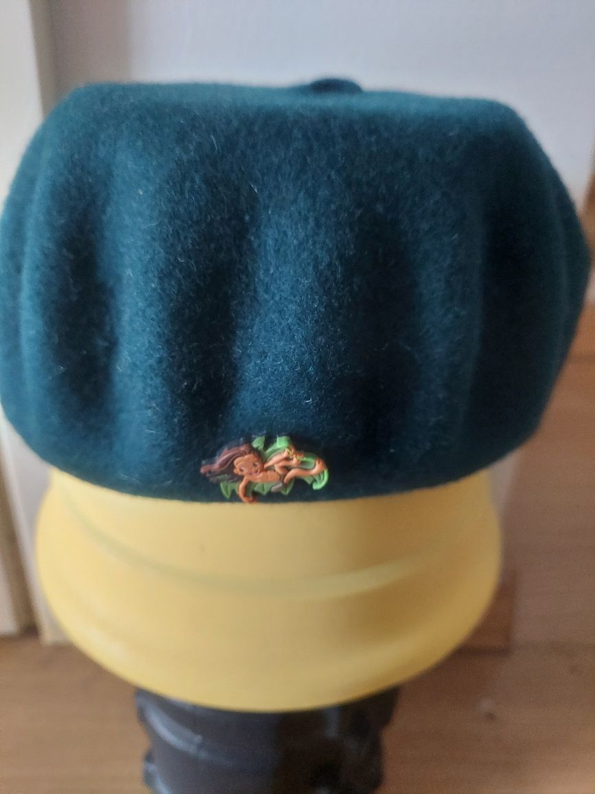 Nowy, stylowy beret dziecięcy zielen butelkowa wełna extra 100%