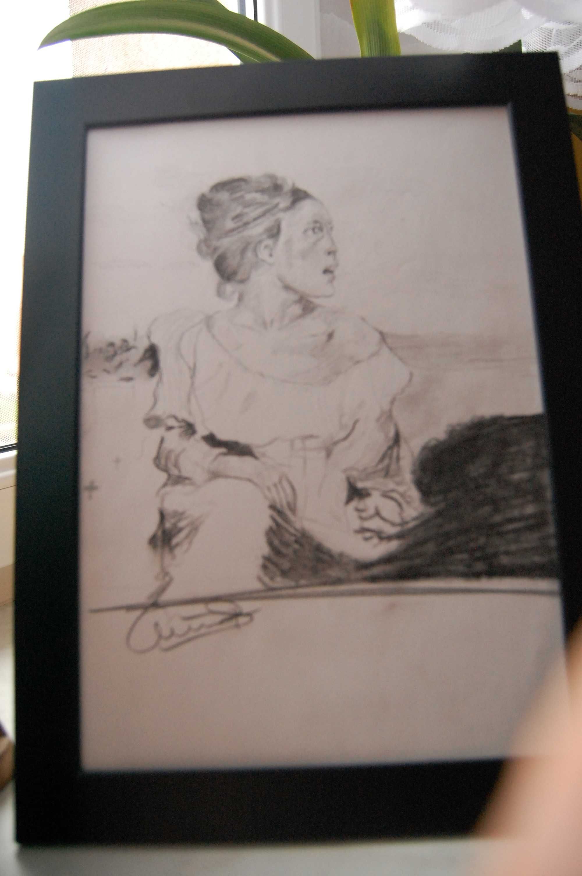 Rysunek.Eugene Delacroix."Sierota na cmentarzu".Grafika