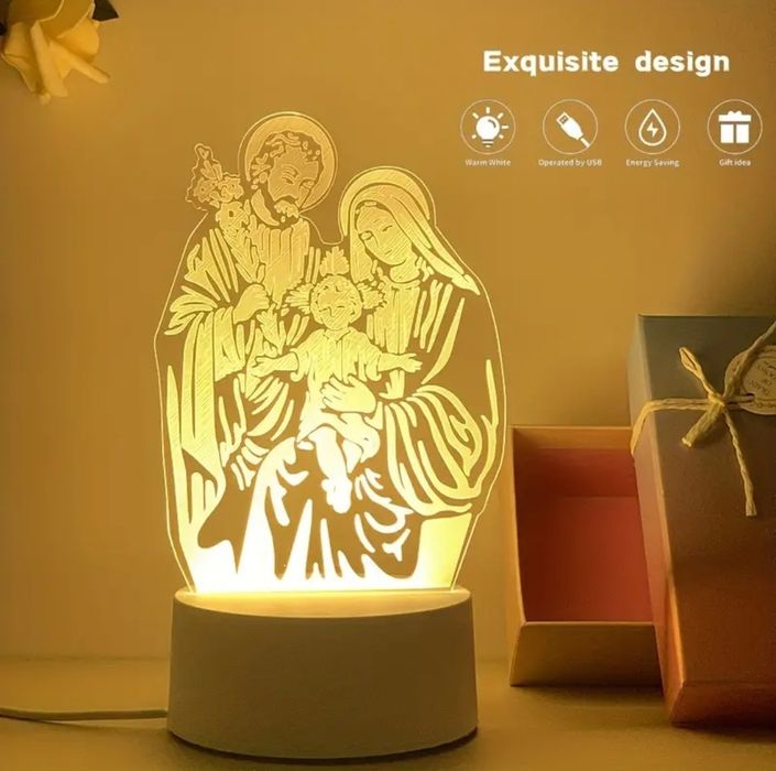 "Święta Rodzina"-przepiękna lampka 3D!Brelok z aniołkiem gratis.