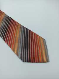 Paolo Da Ponte brązowy pomarańczowy jedwabny krawat w paski pa07