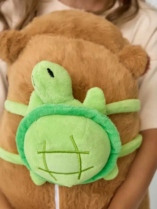 Мягкая игрушка подушка Капибара с рюкзачком Черепашкой на спине 50см