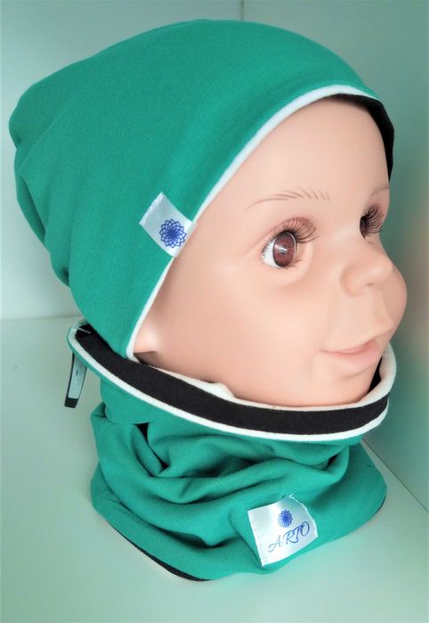 Komin szalik unisex zielony paski dwustronny 47