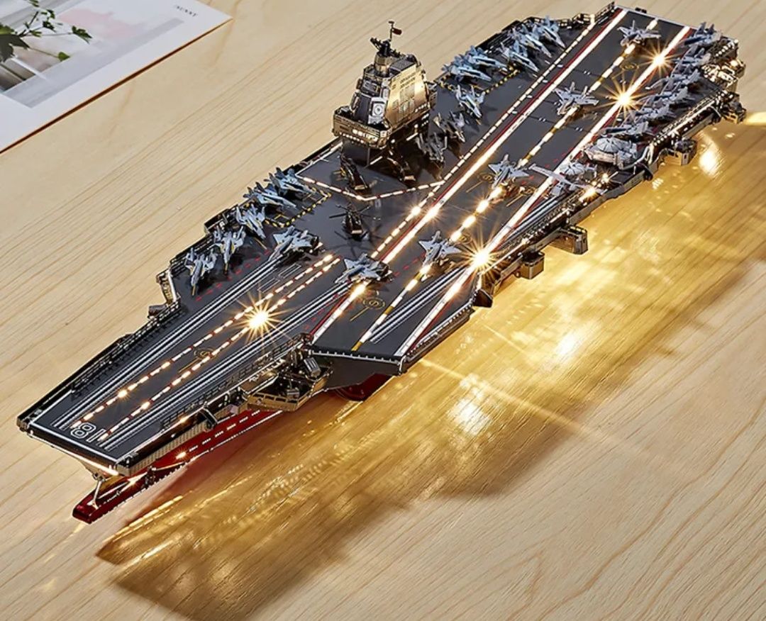 Металлический конструктор 3D пазл Корабль Авианосец Фуцзянь, подсветка