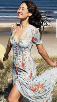Zara sukienka blekitna w kwiaty poszukiwana s xs blogerska