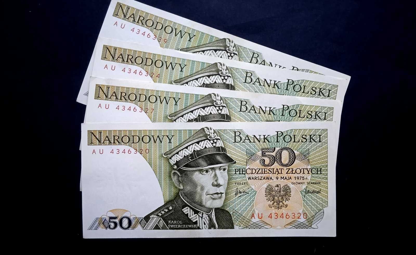 Banknoty PRL 50 zł z 1975r.  AU  stan.1/1-